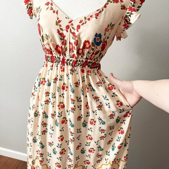 Celina Moon X Anthro Cotton Flutter Sleeve Floral‎ Maxi Dress women’s size large - Picture 3 of 14